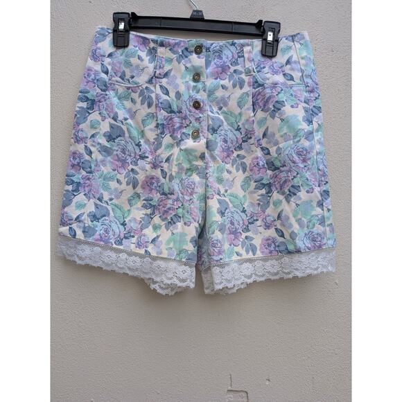 FLASH CLOTHING Womens Y2K High Rise Button Fly Floral Mom Shorts Pink Size 11 - Picture 1 of 6